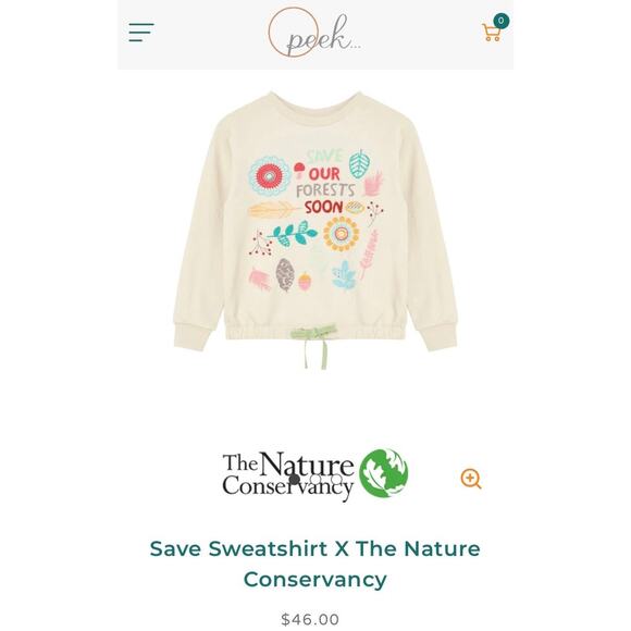PEEK Kids x The Nature Conservancy Save Forests Embroidered Sweatshirt Girls 6/7 - Picture 7 of 7